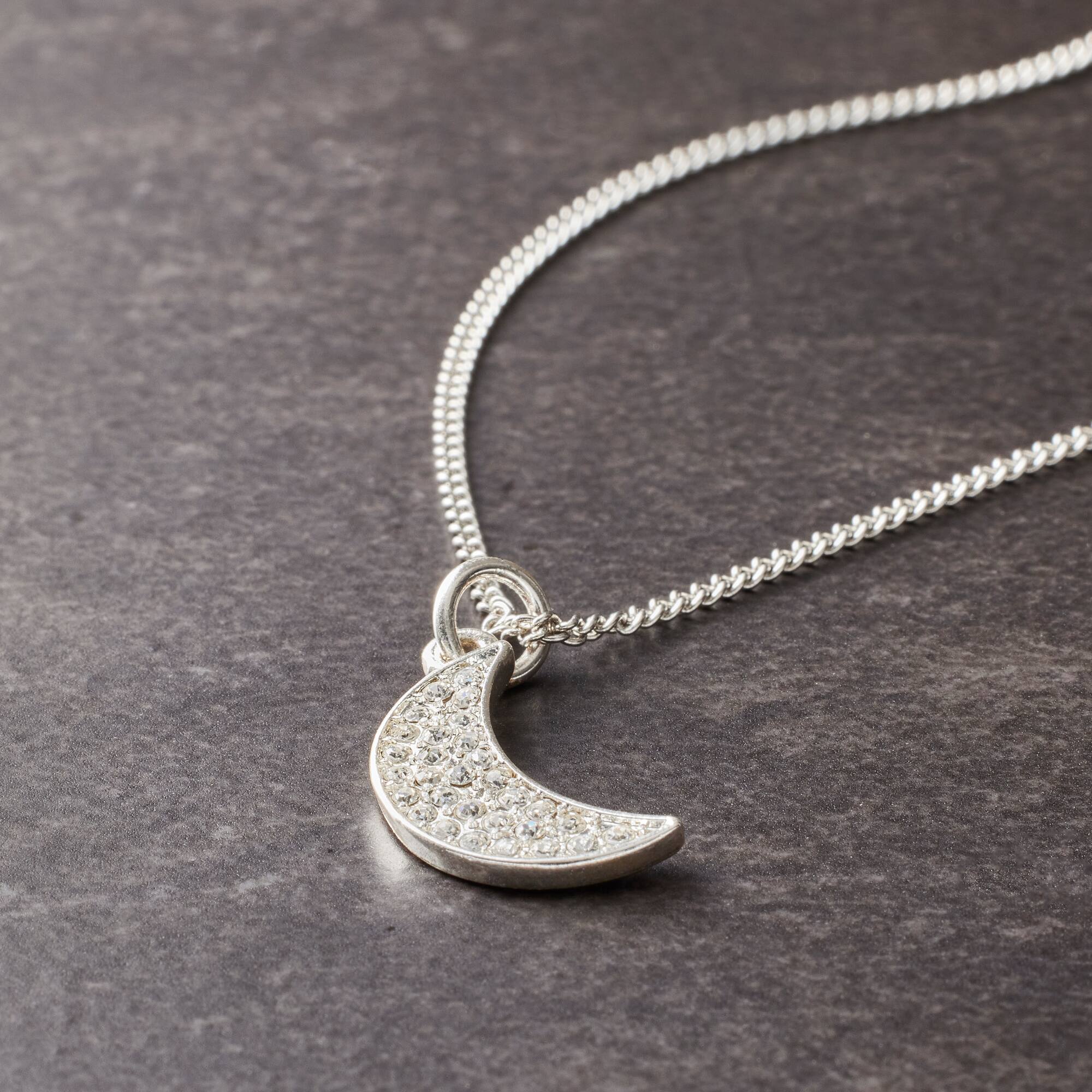 Charmalong™ Silver Plated Pavé Moon Charm by Bead Landing™